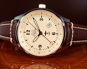 P-51 Mustang Tribute - Polished Finish, Beige Dial, Brown Leather Band