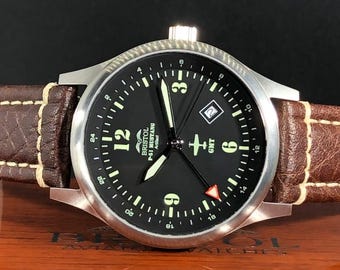 P-51 Mustang Tribute - Stainless Steel, Brush Finish, Brown Leather Band