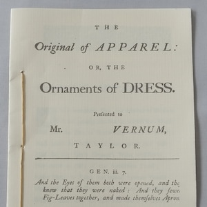 The Original of Apparel: or Ornaments of Dress