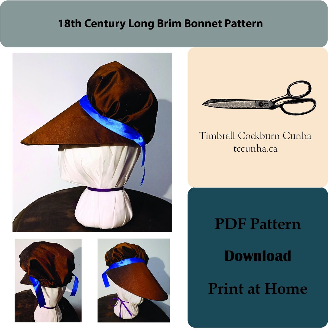 18th Century Long Brim Bonnet Pattern - Etsy