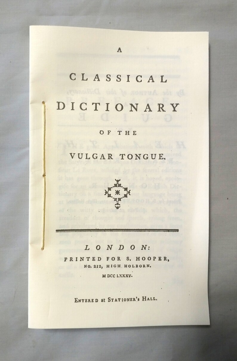 A Classical Dictionary of the Vulgar Tongue Etsy