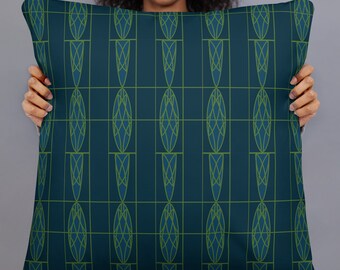 Art Deco Pillow Cover: Deep Blue & Green Geometric Accent