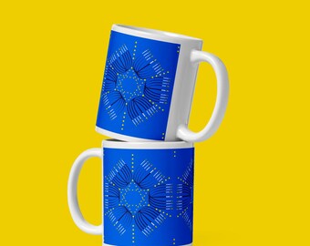 Hanukkah Menorah and Star of David Coffee Mug, Chanukah blue tablescape
