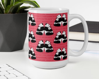 Mother's Day Panda Coffee Mug Gift, Gifts Under 20 Dollars, Panda Bear Lovers Red Mug, Papa Bear Cup, Mama Bear Cup,