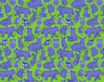 Modello senza cuciture con animali del bosco: creature della foresta blu e verdi (download digitale)