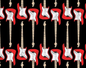 Modello digitale ripetuto senza soluzione di continuità di una chitarra elettrica Strat rossa su sfondo nero