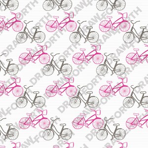Bicycle Print Seamless Digital Pattern in Pink and Grey