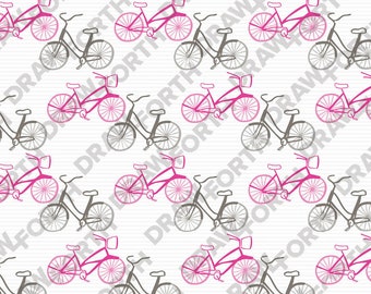 Bicycle Print Seamless Digital Pattern in Pink and Grey