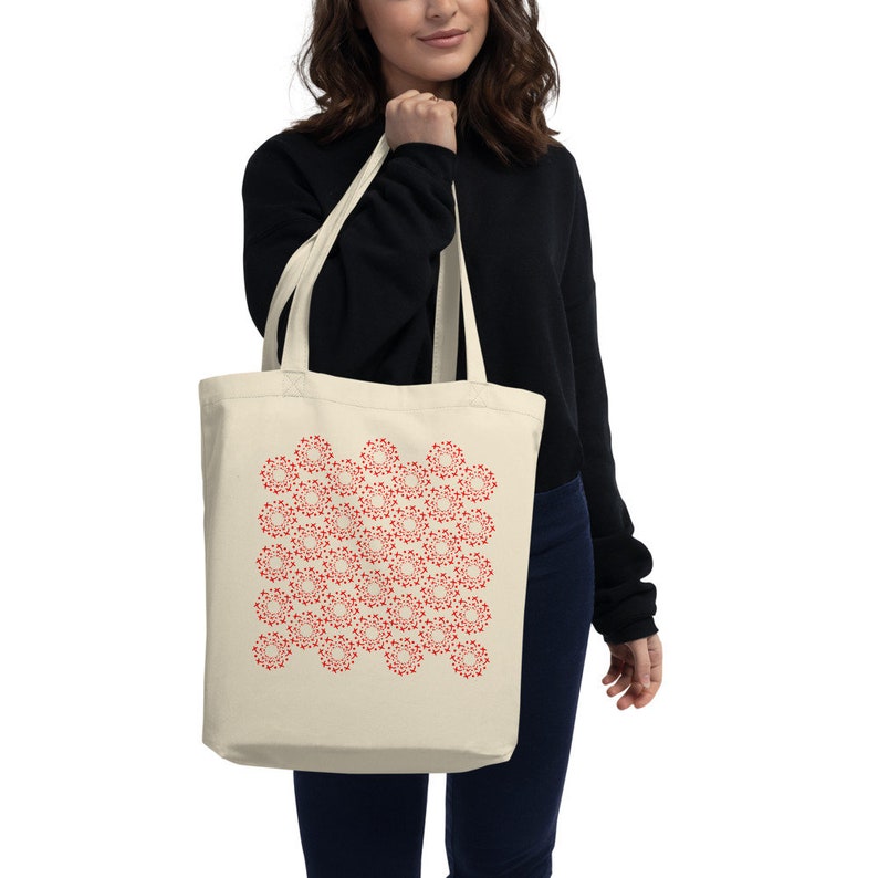 Red and Tan X and O Pattern ECO Cotton Twill Tote Bag
