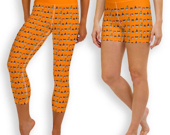 Havanese Halloween Dogs Capri Leggings and Shorts - Yoga, Exercise, Loungewear