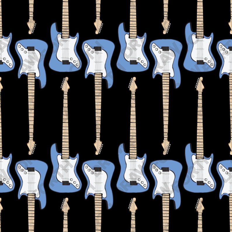 Electric Guitar Seamless Repeat Pattern of Blue Strat Guitar on Black ...