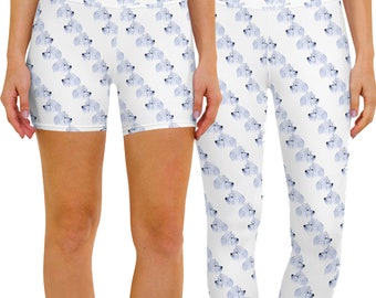 Havanese Dog Leggings and Shorts: Blue & White Puppy Pattern