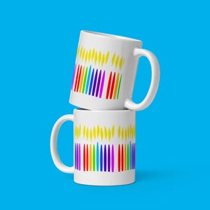 Rainbow Menorah Hanukkah Coffee Mug, Chanukah Menorah Cut-Out Design, Festival of Lights Tablescape