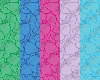 Hibiscus Flower Seamless Pattern: Blue, Pink, Lilac (Digital Download)