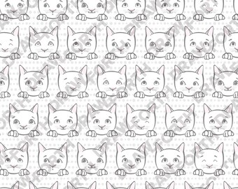 Cute Cat Faces Seamless Pattern for Fabric, Mugs (Digital Download)
