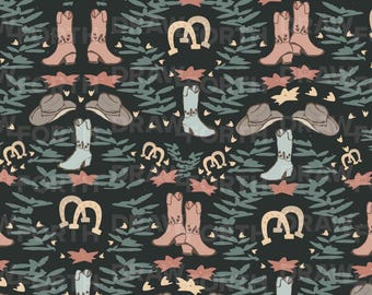 Cowgirl Western Pattern: Boots, Hats, Horseshoes (Digital Download)