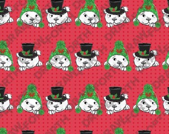 Christmas Bulldogs Seamless Digital Pattern in Red and Green