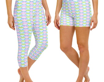 Bicycle Print Capri Leggings and Shorts: Colorful Yoga Exercise Wear