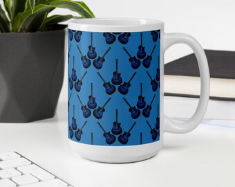 Blue Acoustic Guitar Mug: Guitarist Coffee Cup