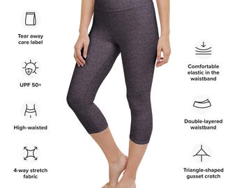 Leggings Capri Yoga Dog Design: viola e nero, vita alta
