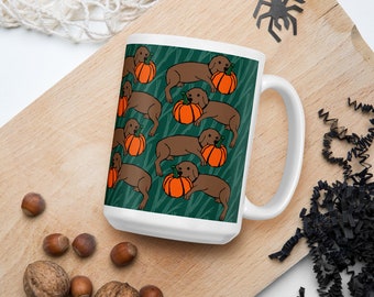 Autumn Dog & Pumpkin Mug: Fall Coffee Cup