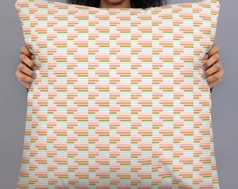 Federa per cuscino con stampa geometrica in una tavolozza di colori retrò: arancione, turchese, verde lime