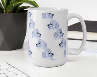 Havanese Dog Mug: Blue & White Ceramic Tea or Coffee Cup