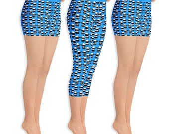 Panda Print Capri Leggings: Blue Yoga Exercise Shorts
