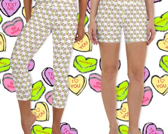 Candy Hearts Yoga Leggings or Shorts: Valentine's Day Activewear