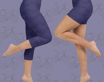 Blue Bicycle Print Capri Leggings and Yoga Shorts