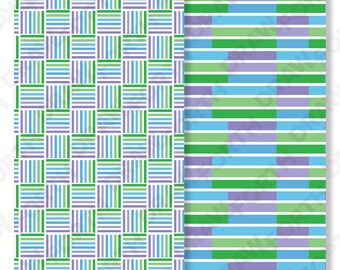 Modern Geometric Digital Seamless Patterns in Spring Color Palette of purple, blue and green