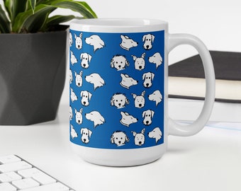 Dog Lover Coffe Mug in Blue, Black and White featuring Westie, Havanese, Airedale, Terrier, Labrador, Retriever and Mutt Dogs