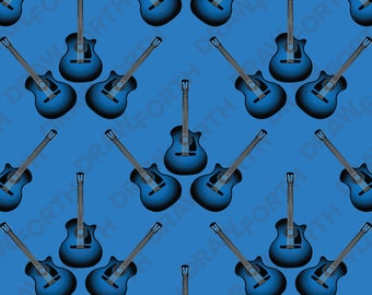 Blue Acoustic Guitar Digital Seamless Pattern for Music Lover Gift
