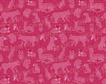 Valentine Woodland Animals Seamless Digital Pattern in shades of red, Cute Design with bears, bear cubs, deer, owls, rabbits and squirrels
