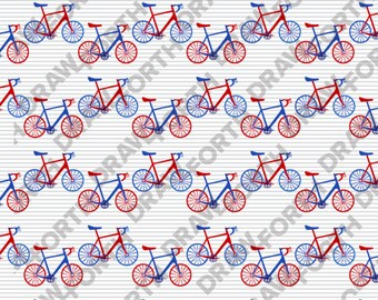 Bicycle Digital Seamless Pattern in Red, White and Blue