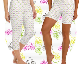 Bicycle Print Leggings and Yoga Shorts: Colorful Bike Motif Workout Clothes