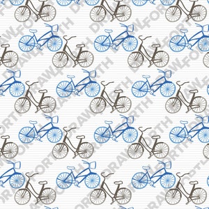 Bicycle Print Seamless Digital Pattern in Blue and Grey