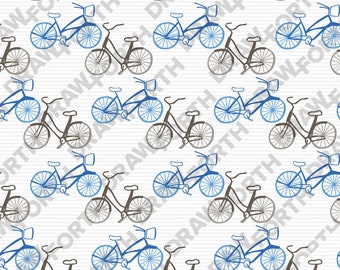 Bicycle Print Seamless Digital Pattern in Blue and Grey