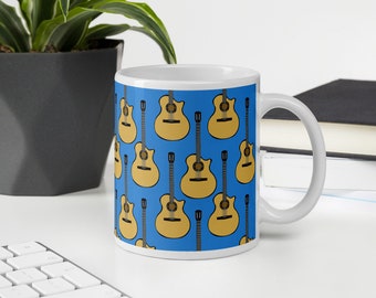 Guitar Coffee Cup, Acoustic Guitarist Mug, Guitar Lover, Music Teacher Gift