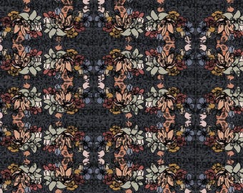 Bohemian Flowers Digital Seamless Pattern in dark cranberry, blue, green and salmon