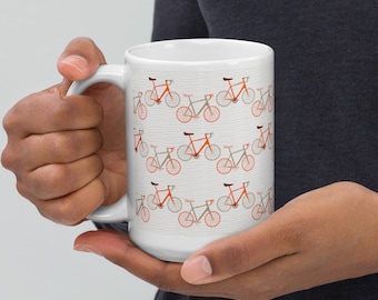 Bicycle Print Coffee Mug: Orange & Tan Cycling Gift