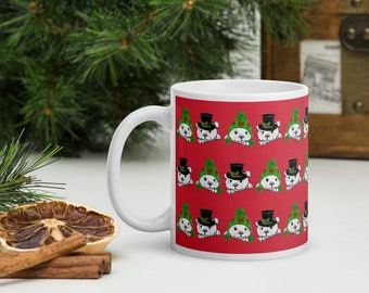 Tazza da caffè Bulldog natalizia in rosso, verde, bianco e nero, adorabile regalo per cani di Natale