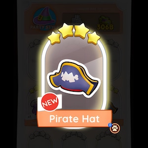 Lot de 16 autocollants Monopoly GO, chapeau de pirate, 4 étoiles