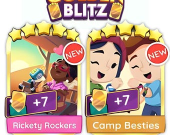 Monopoly GO Golden Blitz Set 15 & 16 Stickers – Camp Besties or Rickety Rockers