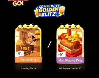 Monopoly GO Stickers: Pressing / Hot Diggity Dog - 4 Star Golden Blitz