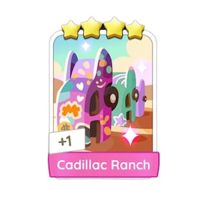 Cadillac Ranch 4 Stars Set 16 – Monopoly GO Sticker – Summer Escape – Instant Delivery