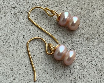 gold earrings  gold accessories 14k gold danglers KYOKO genuine freshwater Keishi pearls Earrings dangle earrings