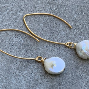 gold earrings gold accessories 14k gold danglers KYOKO genuine freshwater Keishi pearls Earrings dangle earrings