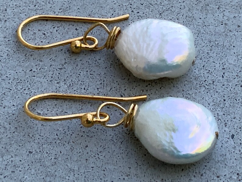 gold earrings gold accessories 14k gold danglers KYOKO genuine freshwater Keishi pearls Earrings dangle earrings