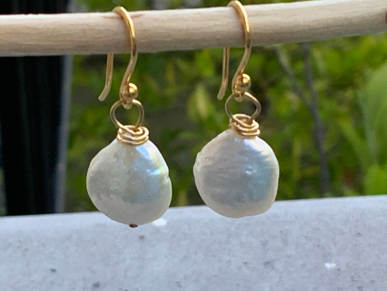 gold earrings gold accessories 14k gold danglers KYOKO genuine freshwater Keishi pearls Earrings dangle earrings